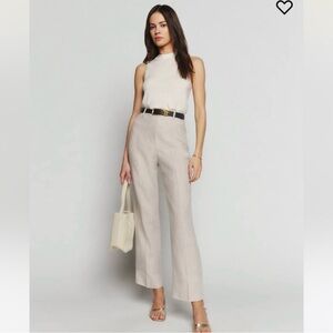 NWT Reformation Freddie Linen Pant 12 High Rise Neutral Trousers Straight Leg
